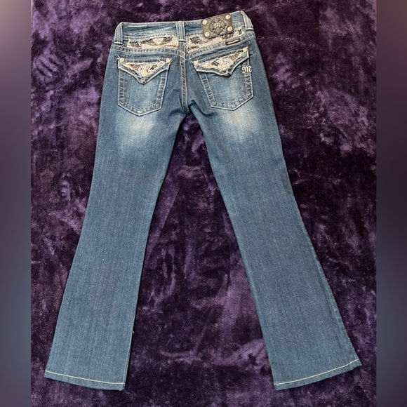 Miss Me Size 27 Jeans Zebra Rhinestone Bling Flap Pocket Boot Cut 30” Inseam - Picture 2 of 6